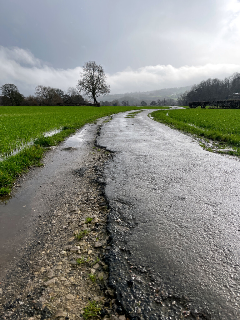 Wet Road Through Fields, Matlock, Derbyshire